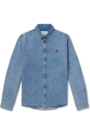 Ami Logo-Embroidered Button-Down Collar Denim Shirt - Men - - XL