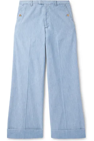 VALENTINO GARAVANI Wide-Leg Cotton-Chambray Trousers - Men - - IT 46