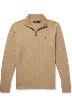 Ralph Lauren Logo-Embroidered Cable-Knit Wool and Cashmere-Blend Half-Zip Sweater - Men - - XL