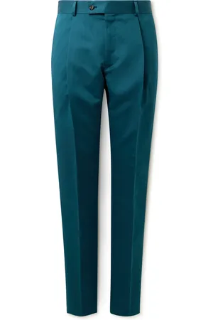 CARUSO Slim-Fit Pleated Cotton and Silk-Blend Twill Trousers - Men - - IT 52