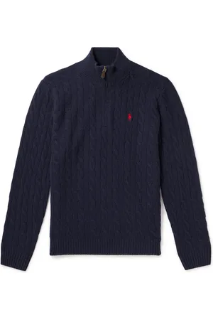Ralph Lauren Logo-Embroidered Cable-Knit Wool and Cashmere-Blend Half-Zip Sweater - Men - - XXL