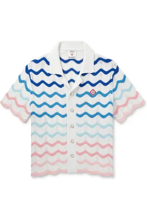 Casablanca Wave Camp-Collar Logo-Appliqu??d Crocheted Cotton Shirt - Men - - XS