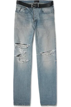Balenciaga Straight-Leg Belted Distressed Selvedge Jeans - Men - - XS