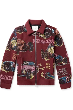 SACAI Printed Ribbed-Knit Cardigan - Men - - 1