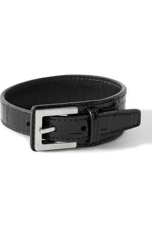 Saint Laurent Silver-Tone and Croc-Effect Leather Bracelet - Men - - M