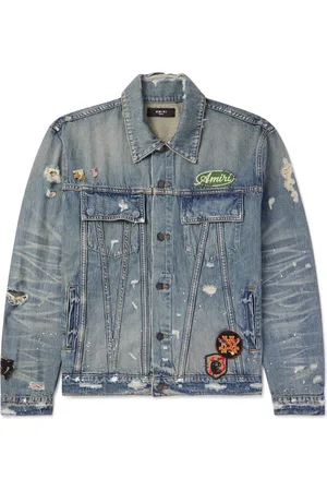 AMIRI Vintage Pegasus Embellished Distressed Paint-Splattered Denim Trucker Jacket - Men - - L