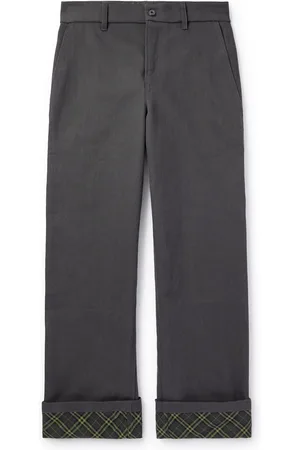 Burberry Wide-Leg Checked Twill-Trimmed Cotton-Canvas Trousers - Men - - IT 46