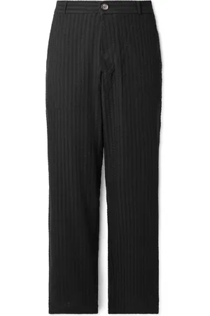 OLIVER SPENCER William Straight-Leg Organic Cotton-Blend Seersucker Trousers - Men - - L
