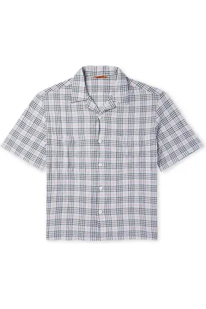 BARENA Solana Camp-Collar Checked Cotton and Wool-Blend Seersucker Shirt - Men - - IT 46