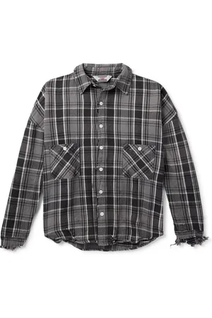 SAINT MXXXXXX Distressed Checked Cotton-Flannel Shirt - Men - - L