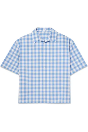 Loewe Camp-Collar Logo-Embroidered Gingham Cotton-Poplin Shirt - Men - - EU 39