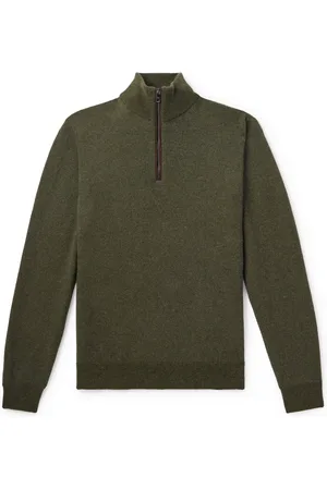 Ralph Lauren Slim-Fit Suede-Trimmed Cashmere Half-Zip Sweater - Men - - S