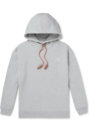 Loewe Logo-Embroidered Leather-Trimmed Cotton-Jersey Hoodie - Men - - M