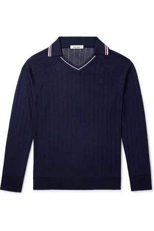 WALES BONNER Logo-Embroidered Striped Ribbed-Knit Polo Shirt - Men - - L