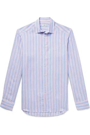 Etro Slim-Fit Logo-Embroidered Striped Linen Shirt - Men - - EU 40