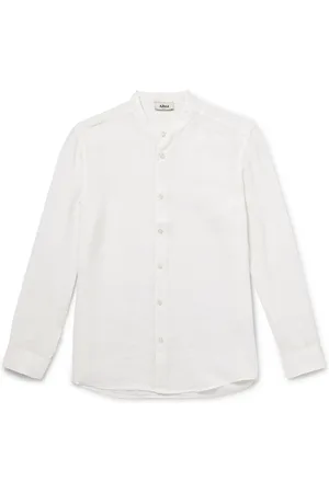 ALTEA Clark Grandad-Collar Garment-Dyed Linen Shirt - Men - - M