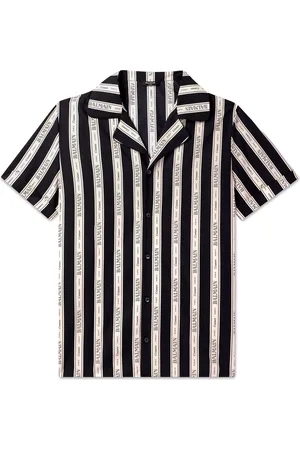 Balmain Camp-Collar Logo-Print Striped Cotton-Poplin Shirt - Men - - IT 52