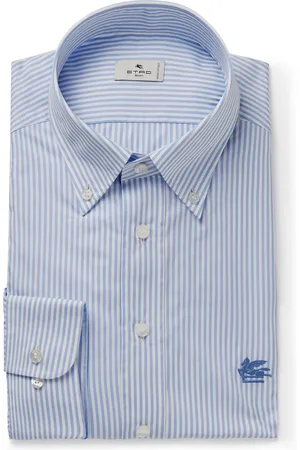 Etro Slim-Fit Button-Down Collar Logo-Embroidered Striped Cotton Oxford Shirt - Men - - EU 43
