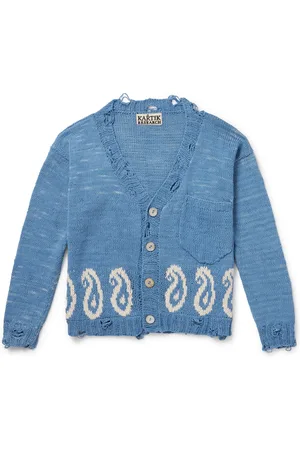 Kartik Research Distressed Intarsia-Knit Cotton Cardigan - Men - - M