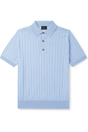 BRIONI Slim-Fit Striped Pointelle-Knit Cotton, Silk and Linen-Blend Polo Shirt - Men - - IT 56