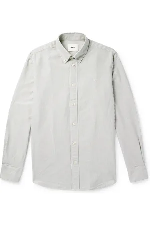 NN.07 Colby 5910 Button-Down Collar Logo-Embroidered Striped Organic Cotton Shirt - Men - - S