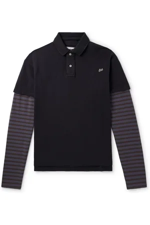 ERL Layered Striped Jersey-Trimmed Cotton-Piqu?? Polo Shirt - Men - - L