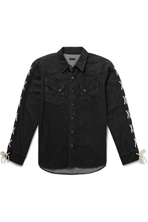 KAPITAL Slim-Fit Leather-Trimmed Lace-Up Denim Shirt - Men - - 3