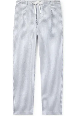 HARTFORD Tanker Straight-Leg Pleated Striped Cotton-Seersucker Drawstring Trousers - Men - - IT 46