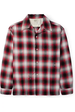 SAINT MXXXXXX LASTMAN Convertible-Collar Distressed Paint-Splattered Checked Oxford Shirt - Men - - S