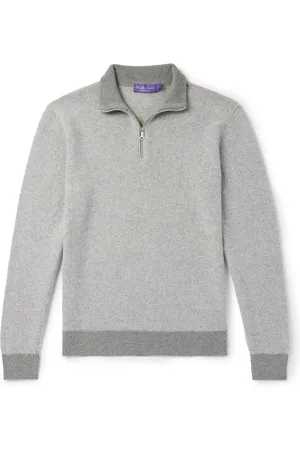 Ralph Lauren Slim-Fit Suede-Trimmed Cashmere Half-Zip Sweater - Men - - M