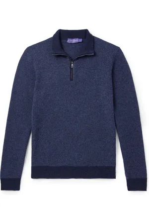 Ralph Lauren Slim-Fit Suede-Trimmed Cashmere Half-Zip Sweater - Men - - XL