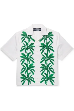 Jacquemus Jean Camp-Collar Logo-Embroidered Printed Cotton-Canvas Shirt - Men - - IT 46