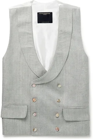 Favourbrook Randwick Slim-Fit Double-Breasted Herringbone Linen and Silk-Blend and Satin Waistcoat - Men - - UK/US 42