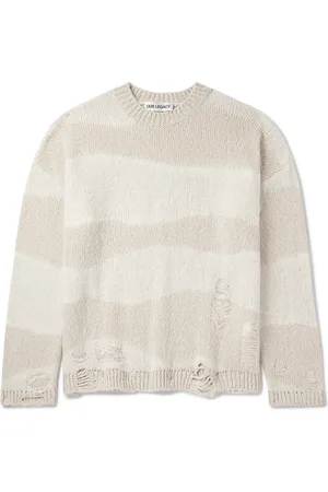 OUR LEGACY Popover Distressed Striped Cotton and Linen-Blend Sweater - Men - - IT 44