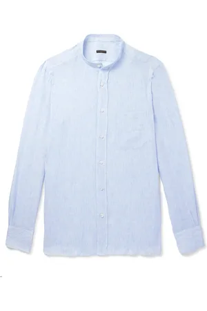 Rubinacci Grandad-Collar Striped Linen Shirt - Men - - S