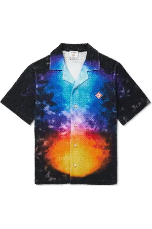 Casablanca Camp-Collar Logo-Appliqu??d Tie-Dyed Jacquard-Knit Cotton-Blend Terry Shirt - Men - - XS