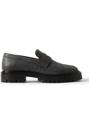 Maison Margiela Tabi County Split-Toe Distressed Textured-Leather Penny Loafers - Men - - EU 44