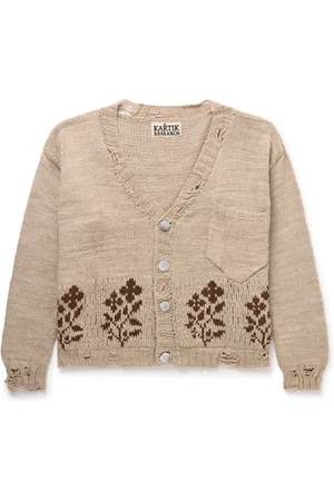 Kartik Research Distressed Intarsia Kala Cotton Cardigan - Men - - XXL