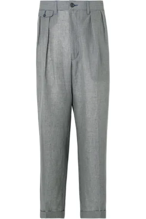 Beams Straight-Leg Pleated Checked Linen and Cupro-Blend Trousers - Men - - XL