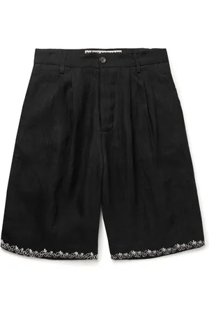 Kartik Research Straight-Leg Pleated Embroidered Linen Shorts - Men - - UK/US 34