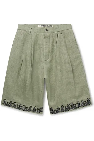 Kartik Research Wide-Leg Pleated Embellished Embroidered Cotton Shorts - Men - - UK/US 30