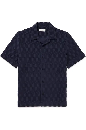Mr P. Camp-Collar Organic Cotton-Terry Jacquard Shirt - Men - - S
