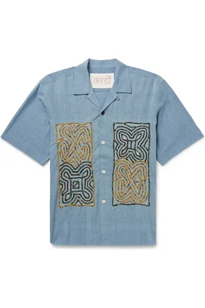 Kardo Ronen Convertible-Collar Appliqu??d Embroidered Cotton-Khadi Shirt - Men - - S