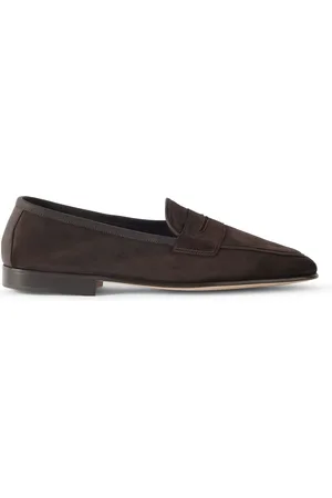 EDWARD GREEN Polperro Leather-Trimmed Suede Penny Loafers - Men - - UK 9