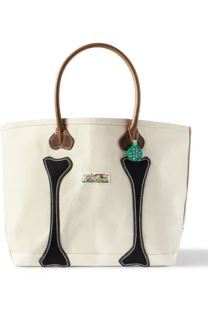 KAPITAL Leather-Trimmed Appliqu??d Canvas Tote Bag - Men