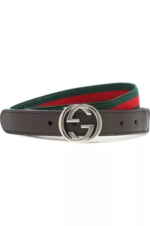 Gucci Web Stripe leather-trimmed belt