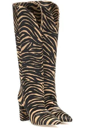 PARIS TEXAS Zebra-print calf hair knee-high boots