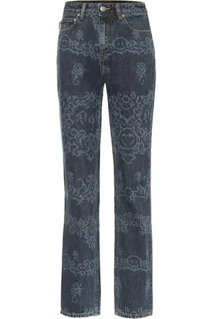 Ganni Printed high-rise straight jeans