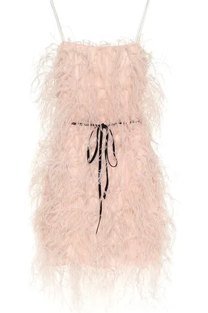 MONIQUE LHUILLIER Feather-trimmed tulle minidress