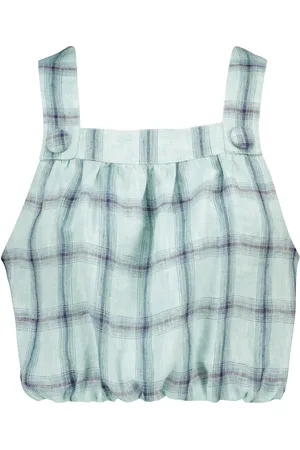 Lisa Marie Fernandez Blouson checked linen crop top